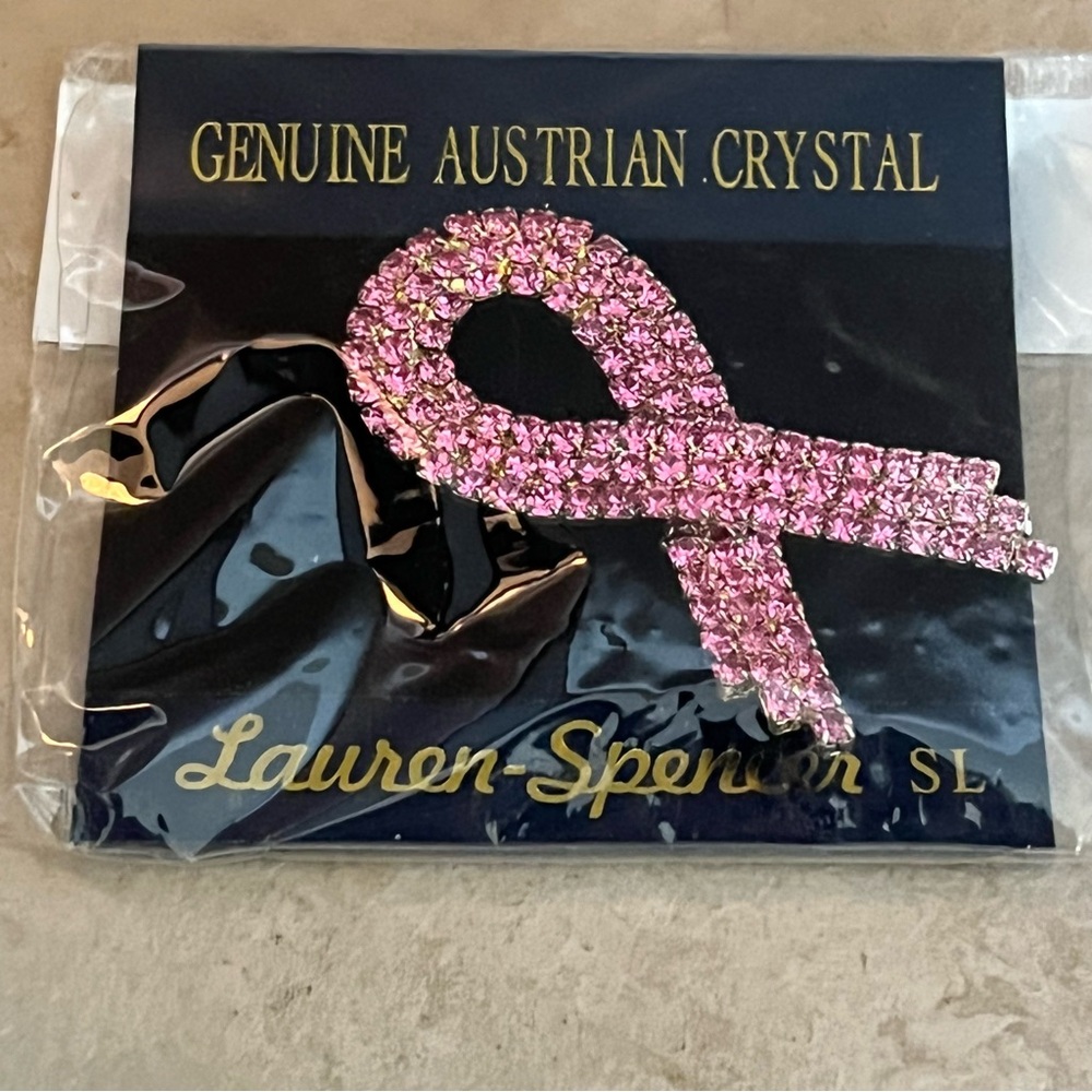Lauren-Spencer Pink Crystal Ribbon Brooch